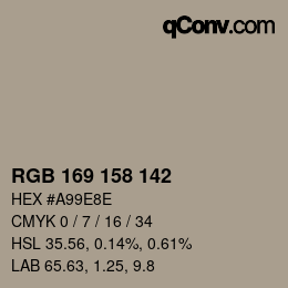 カラーコード: RGB 169 158 142 | qconv.com