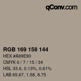カラーコード: RGB 169 158 144 | qconv.com