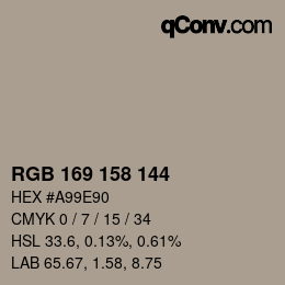 Color code: RGB 169 158 144 | qconv.com