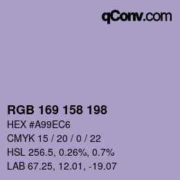 Color code: RGB 169 158 198 | qconv.com