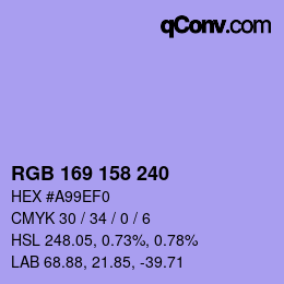 Color code: RGB 169 158 240 | qconv.com