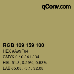 Color code: RGB 169 159 100 | qconv.com