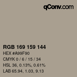 Code couleur: RGB 169 159 144 | qconv.com