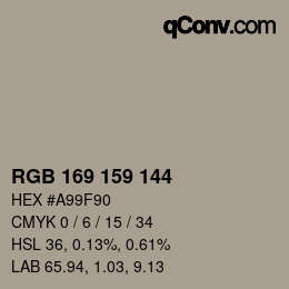 カラーコード: RGB 169 159 144 | qconv.com