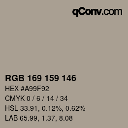 Color code: RGB 169 159 146 | qconv.com