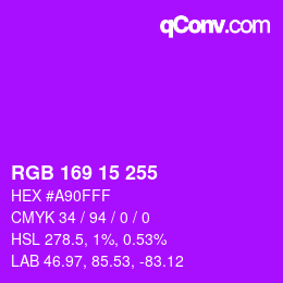 Color code: RGB 169 15 255 | qconv.com