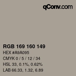 颜色代码: RGB 169 160 149 | qconv.com