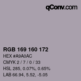 Color code: RGB 169 160 172 | qconv.com