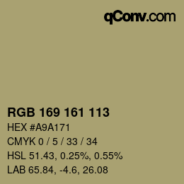 Color code: RGB 169 161 113 | qconv.com