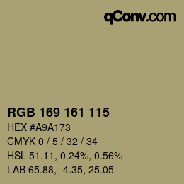 Color code: RGB 169 161 115 | qconv.com