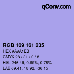 カラーコード: RGB 169 161 235 | qconv.com