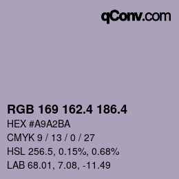 カラーコード: RGB 169 162.4 186.4 | qconv.com