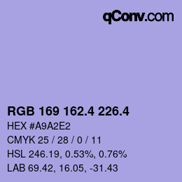 カラーコード: RGB 169 162.4 226.4 | qconv.com