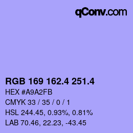 カラーコード: RGB 169 162.4 251.4 | qconv.com