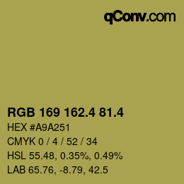 カラーコード: RGB 169 162.4 81.4 | qconv.com