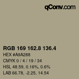 カラーコード: RGB 169 162.8 136.4 | qconv.com