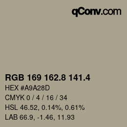 カラーコード: RGB 169 162.8 141.4 | qconv.com