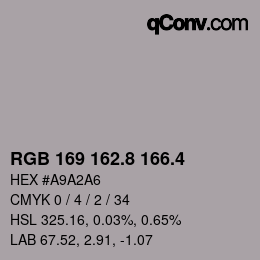 カラーコード: RGB 169 162.8 166.4 | qconv.com