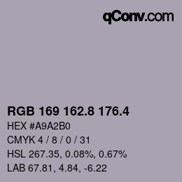カラーコード: RGB 169 162.8 176.4 | qconv.com