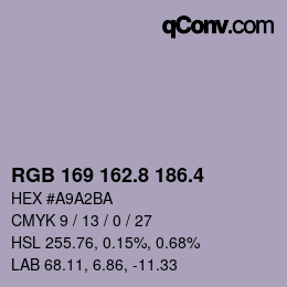 カラーコード: RGB 169 162.8 186.4 | qconv.com
