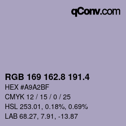 カラーコード: RGB 169 162.8 191.4 | qconv.com