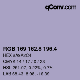 カラーコード: RGB 169 162.8 196.4 | qconv.com