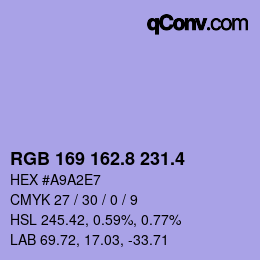 カラーコード: RGB 169 162.8 231.4 | qconv.com