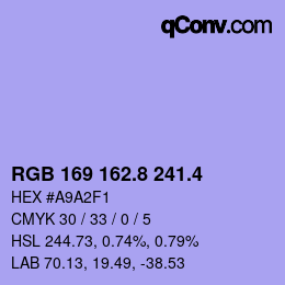カラーコード: RGB 169 162.8 241.4 | qconv.com