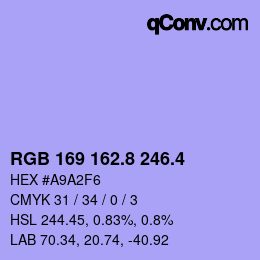 カラーコード: RGB 169 162.8 246.4 | qconv.com