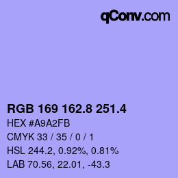 カラーコード: RGB 169 162.8 251.4 | qconv.com
