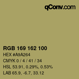 Color code: RGB 169 162 100 | qconv.com