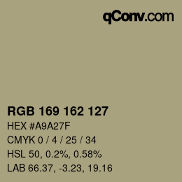 カラーコード: RGB 169 162 127 | qconv.com