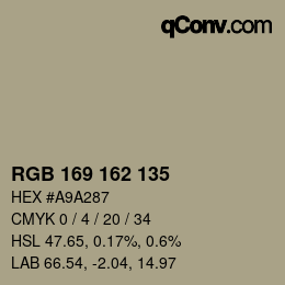 カラーコード: RGB 169 162 135 | qconv.com