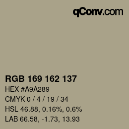 Color code: RGB 169 162 137 | qconv.com
