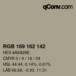 Color code: RGB 169 162 142 | qconv.com