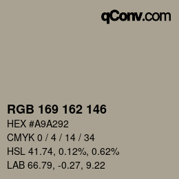 Color code: RGB 169 162 146 | qconv.com