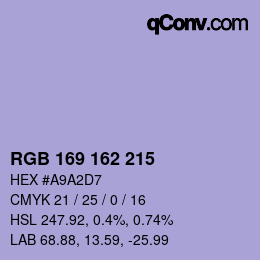 Color code: RGB 169 162 215 | qconv.com