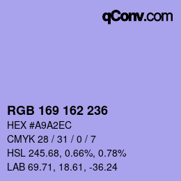 Color code: RGB 169 162 236 | qconv.com