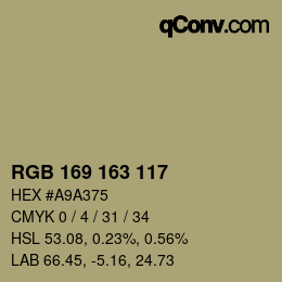Código de color: RGB 169 163 117 | qconv.com