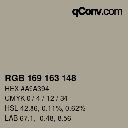 Código de color: RGB 169 163 148 | qconv.com