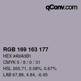 カラーコード: RGB 169 163 177 | qconv.com
