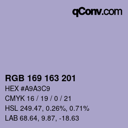 Color code: RGB 169 163 201 | qconv.com