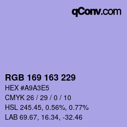 カラーコード: RGB 169 163 229 | qconv.com