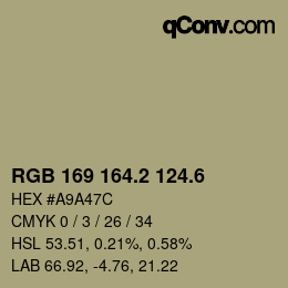 カラーコード: RGB 169 164.2 124.6 | qconv.com