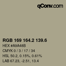 カラーコード: RGB 169 164.2 139.6 | qconv.com