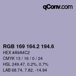 カラーコード: RGB 169 164.2 194.6 | qconv.com