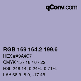 カラーコード: RGB 169 164.2 199.6 | qconv.com