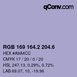 カラーコード: RGB 169 164.2 204.6 | qconv.com