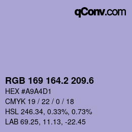 カラーコード: RGB 169 164.2 209.6 | qconv.com
