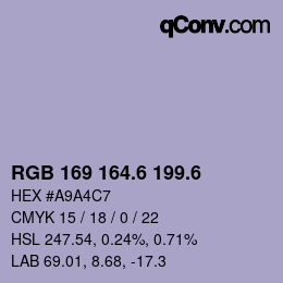 カラーコード: RGB 169 164.6 199.6 | qconv.com